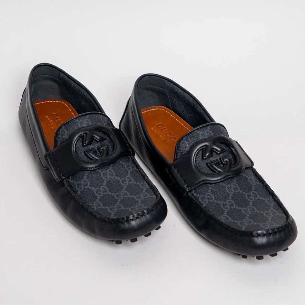 Men’s Gucci Clove Calf Soft Leather Moccasin  T.GG Supreme Black/Black SZ 10 NWT